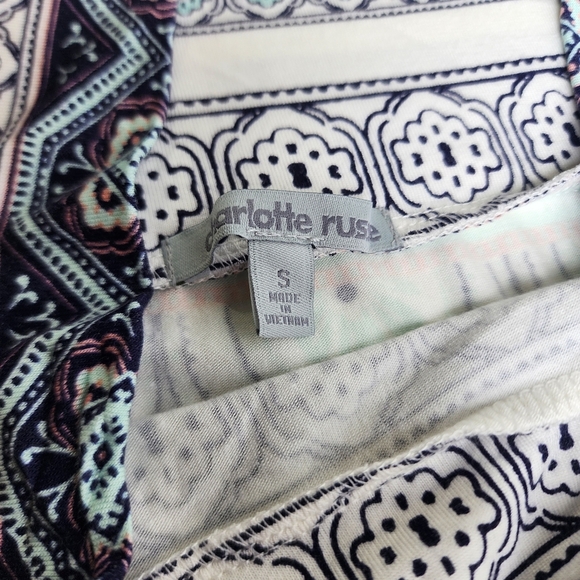 NWT Charlotte Russe Rayon Maxi Skirt Soft Elastic Waist Blue White Print Slits S - Picture 7 of 10